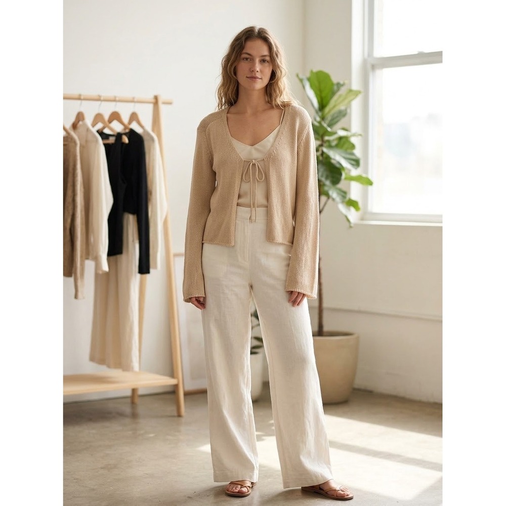 No Boundaries Cardigan Women XL Tan New Tie Front Flare Sleeve Knit Boho